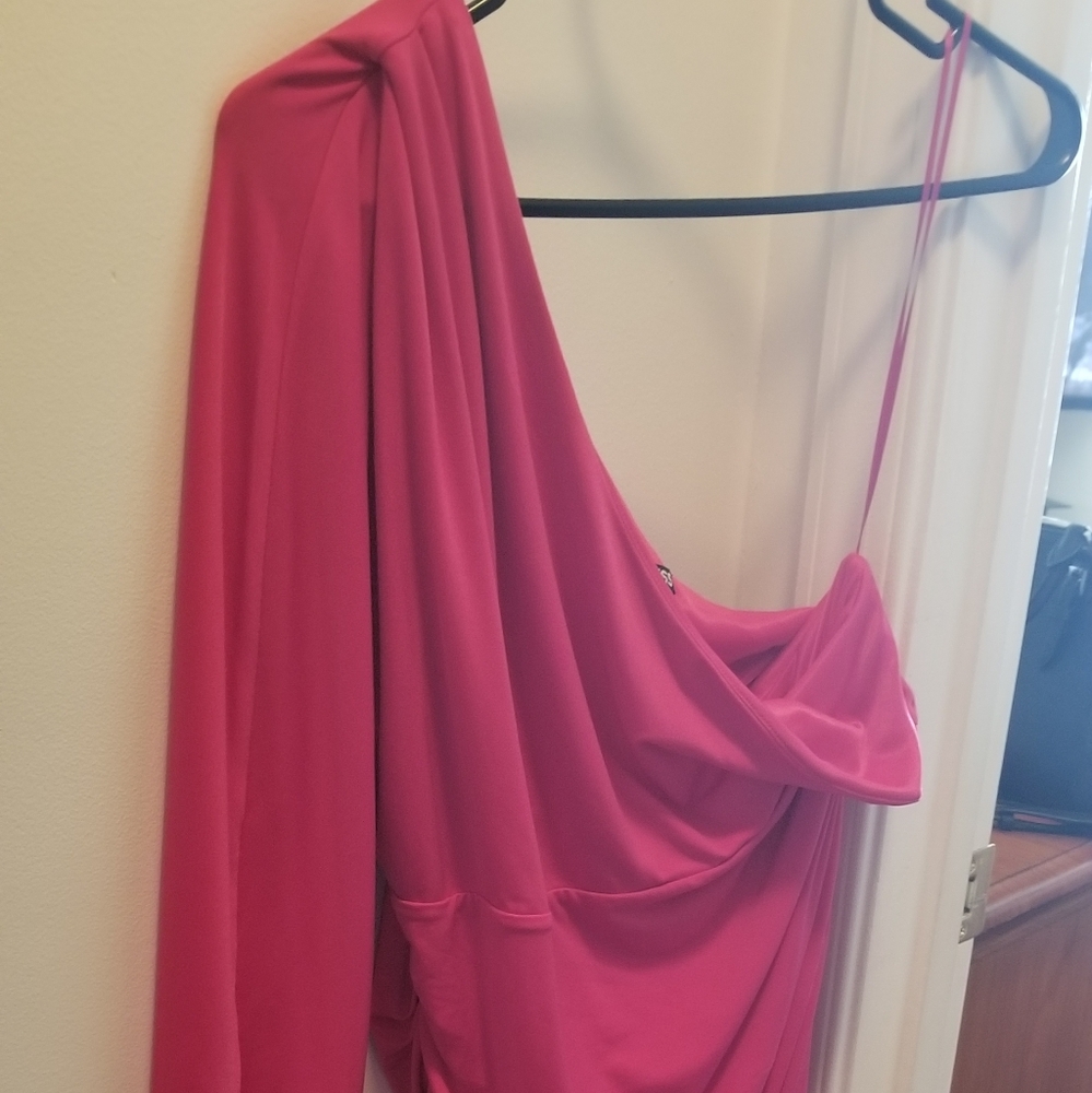 Pink sexy dress - one shoulder